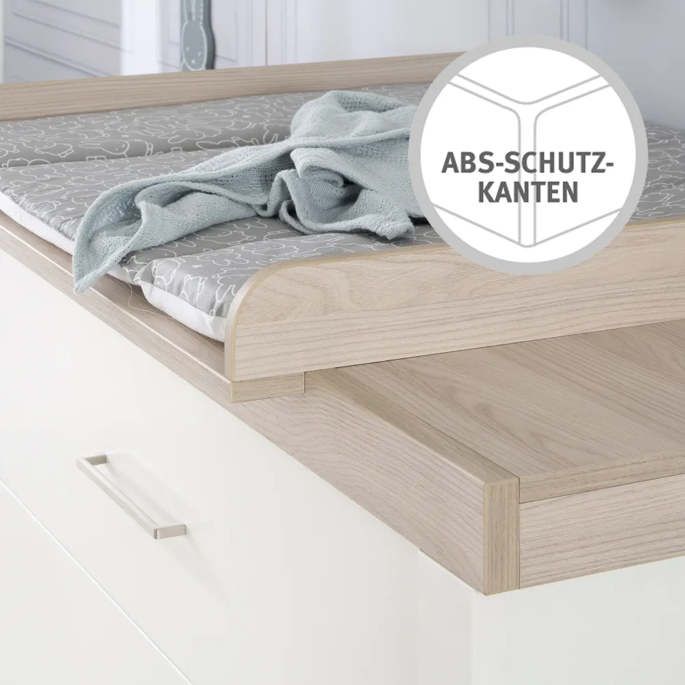 Commode à langer 'Lucy' avec extension pour langer, 3 tiroirs Soft-Close, hauteur à langer 90 cm