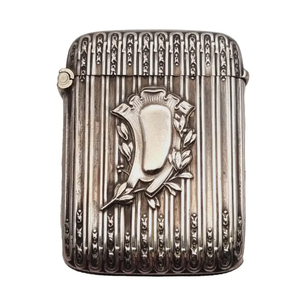 Cerillera de plata Modernista, época Art Nouveau, decoración floral, Circa 1900. (Grado de Laboratorio)