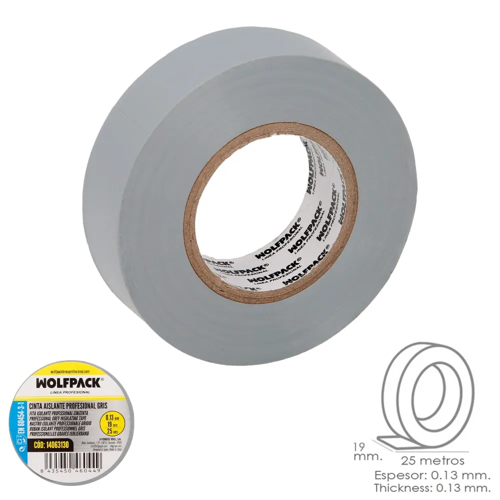 Cinta Aislante Profesional Gris Espesor 0.13 mm. Extenso 19 mm. Rollo 25 Metros Cinta Electricista, Cinta Aislante Cables