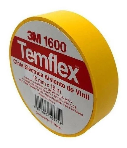 Cinta aislante de PVC Temflex 1600 de 18m amarillo - 3M para Aplicaciones Pesadas