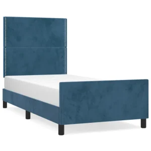 Estructura cama con cabecero terciopelo azul tenebroso 100x200 cm Liso con clavos