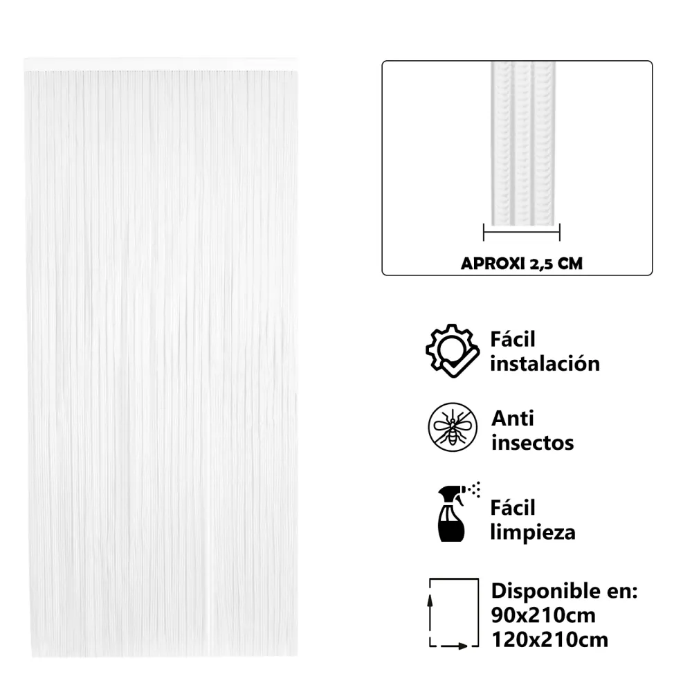 Cortina para Puerta Tiras PVC 210x90cm - Modelo Tosca - Blanco+Filo Transparente P15 Compatible con Analizador XYZ