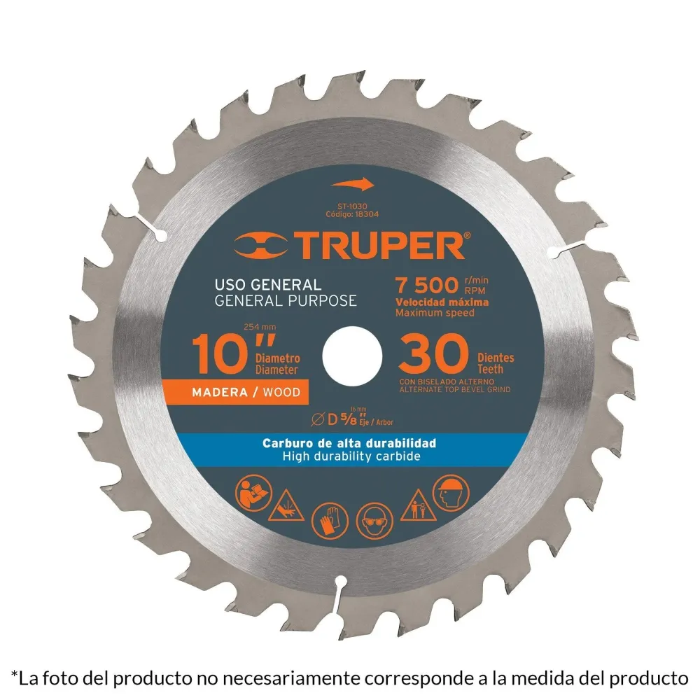 Disco sierra p/madera 10", 40 dientes, centro 5/8" para Amoladora Angular 115mm