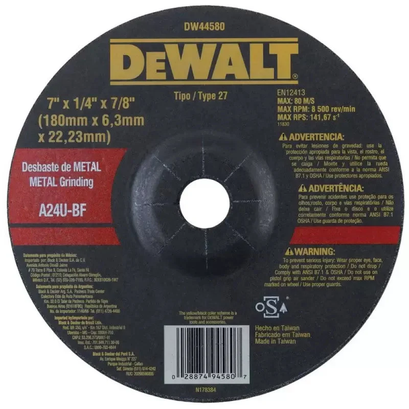 DISCO DEBASTE METÁLICO 7" "DEWALT"