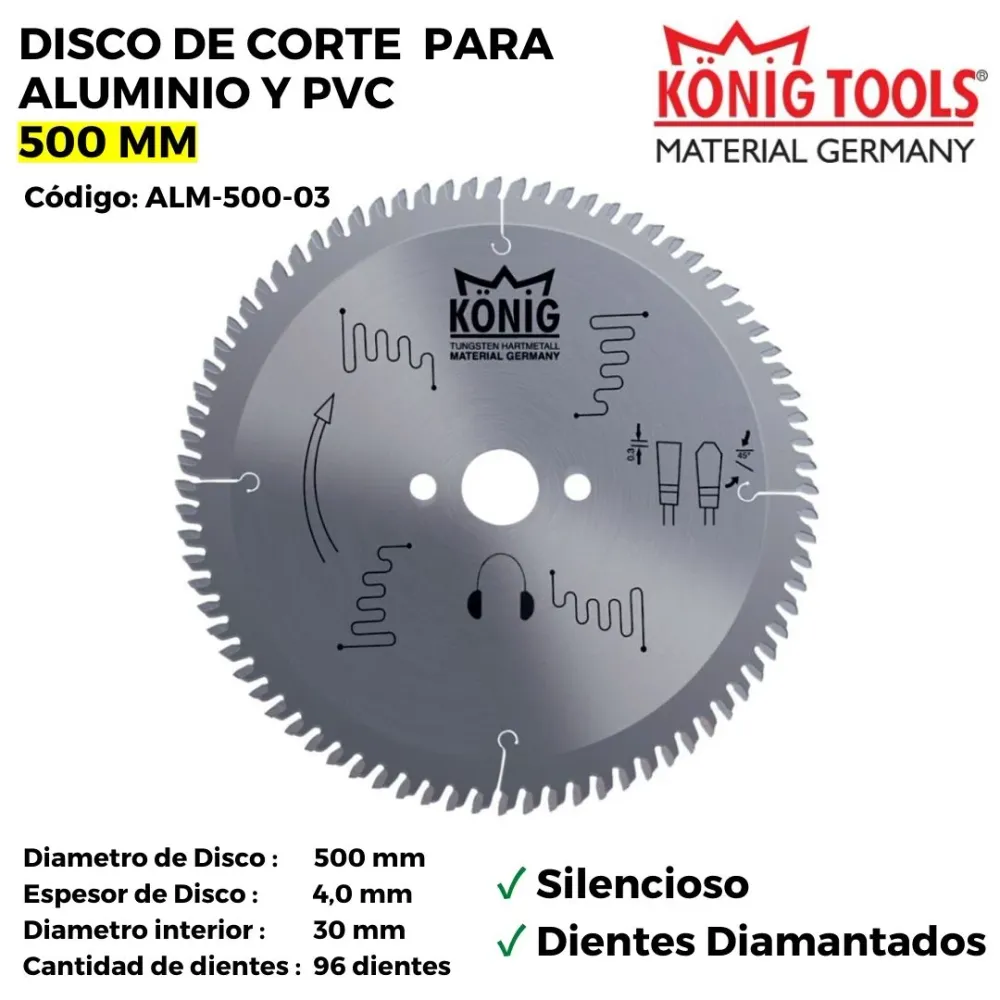 Diamante Premium DISCO DE CORTE PARA ALUMINIO Y PVC 500 MM SILENCIOSO DIENTES DIAMANTADOS ALM-500-03