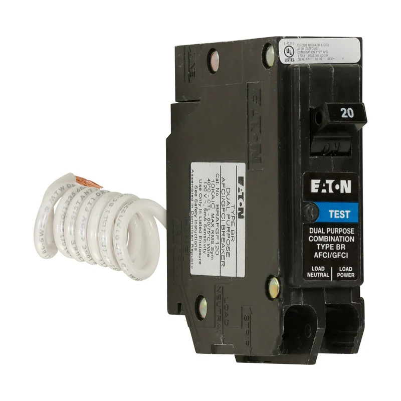 Disyuntor unipolar Eaton de 20 amperios con protección contra fallas de arco/fallas tierra y autoprueba