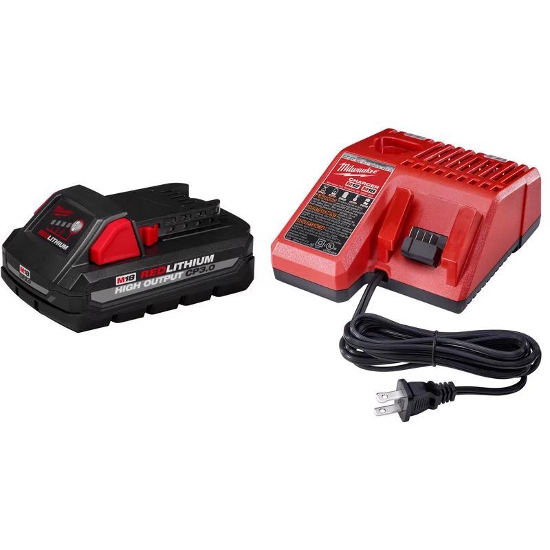 Kit de inicio de baterí y cargador de iones de litio Milwaukee M18 REDLITHIUM CP3.0 de 18 voltios y 3 Ah, 2 piezas.
