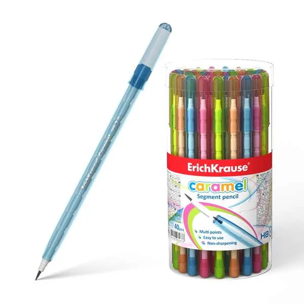 Estuche para Engranajes Erichkrause Lapiz Segmentado Caramel 15 mm - No Requiere Afilado - Carcasa Redonda en Colores Neon T