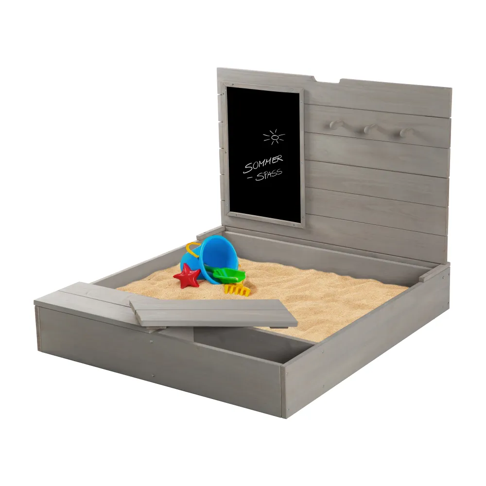Sandbox Lid, Plegable Board & 3 Hooks, Solid Wood Grey Glazed