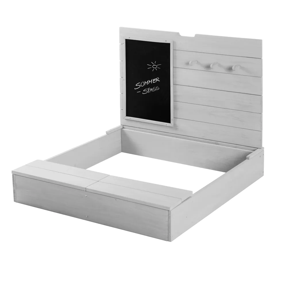 Sandbox Lid, Plegable Board & 3 Hooks, Solid Wood Grey Glazed