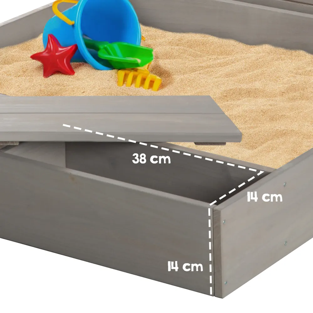 Sandbox Lid, Plegable Board & 3 Hooks, Solid Wood Grey Glazed
