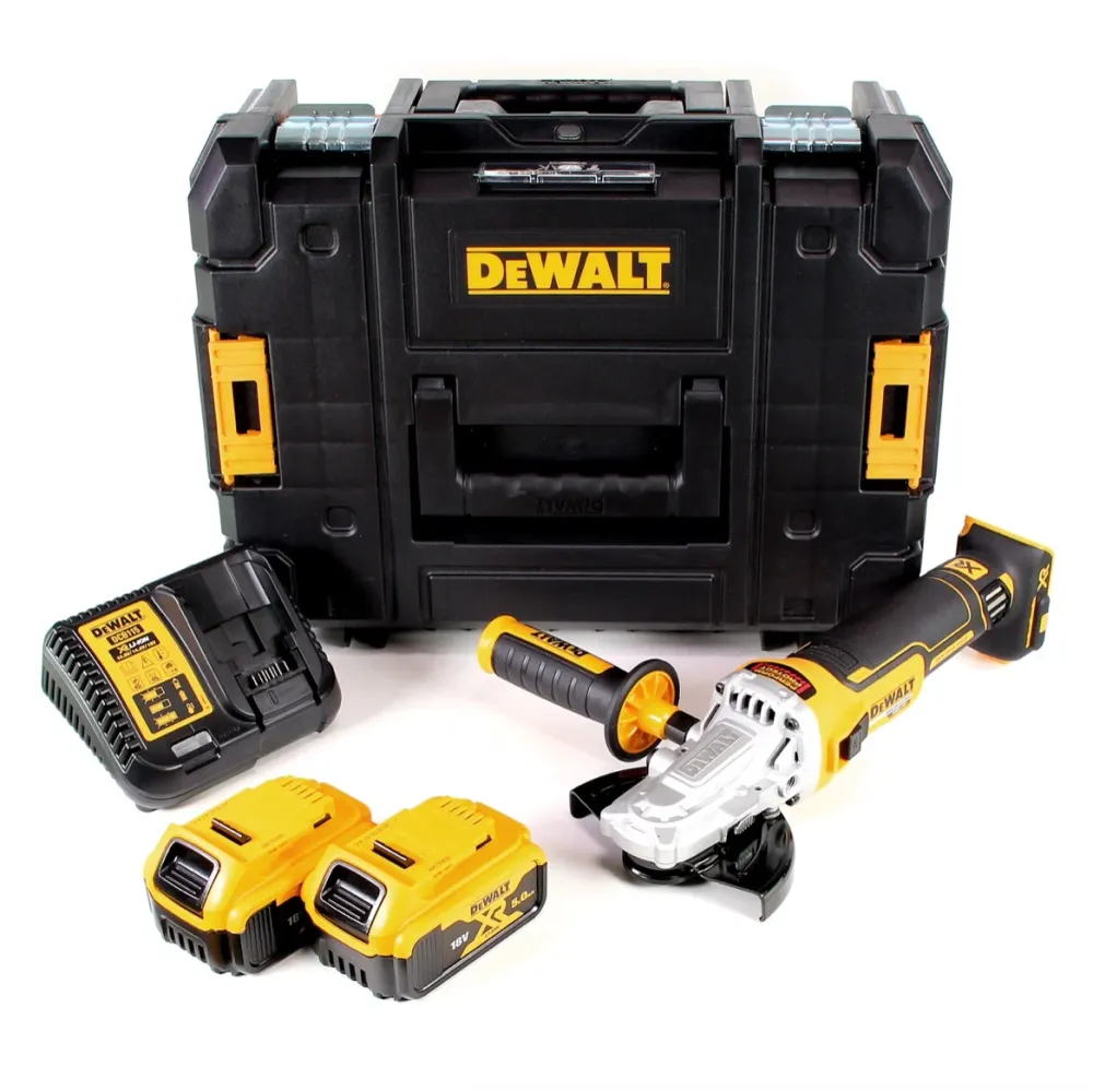 Amoladora angular baterí DeWalt DCG 405 FP2 18V 125mm sin escobillas + 2x baterí 5.0Ah + cargador + TSTAK