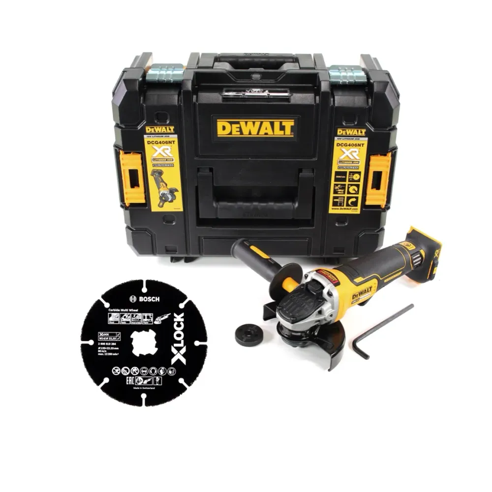 Amoladora angular baterí DeWalt DCG 405 FNT 18V 125mm sin escobillas + disco de corte + TSTAK - sin baterí, sin cargador
