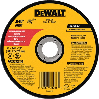 Disco de corte de 6" x 040 DeWalt