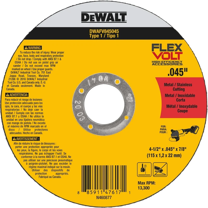 Disco de corte de 4,5" tipo 1 DeWalt