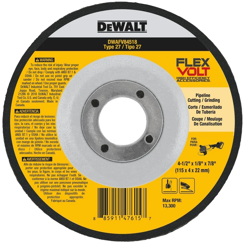 Rueda de afilar de 4,5 x 1/8 x 7/8" DeWalt