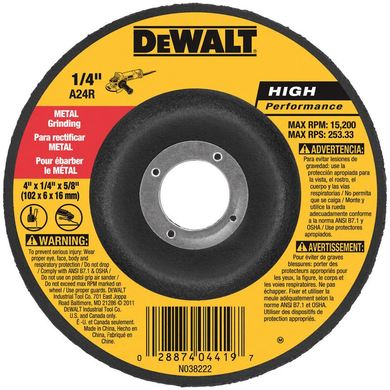 Rueda de afilar de 4" x 1/4" x 5/8" DeWalt