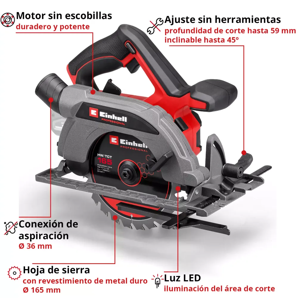 PROFESSIONAL Sierra Circular Inalámbrica EINHELL TP-CS 18/165 Li BL