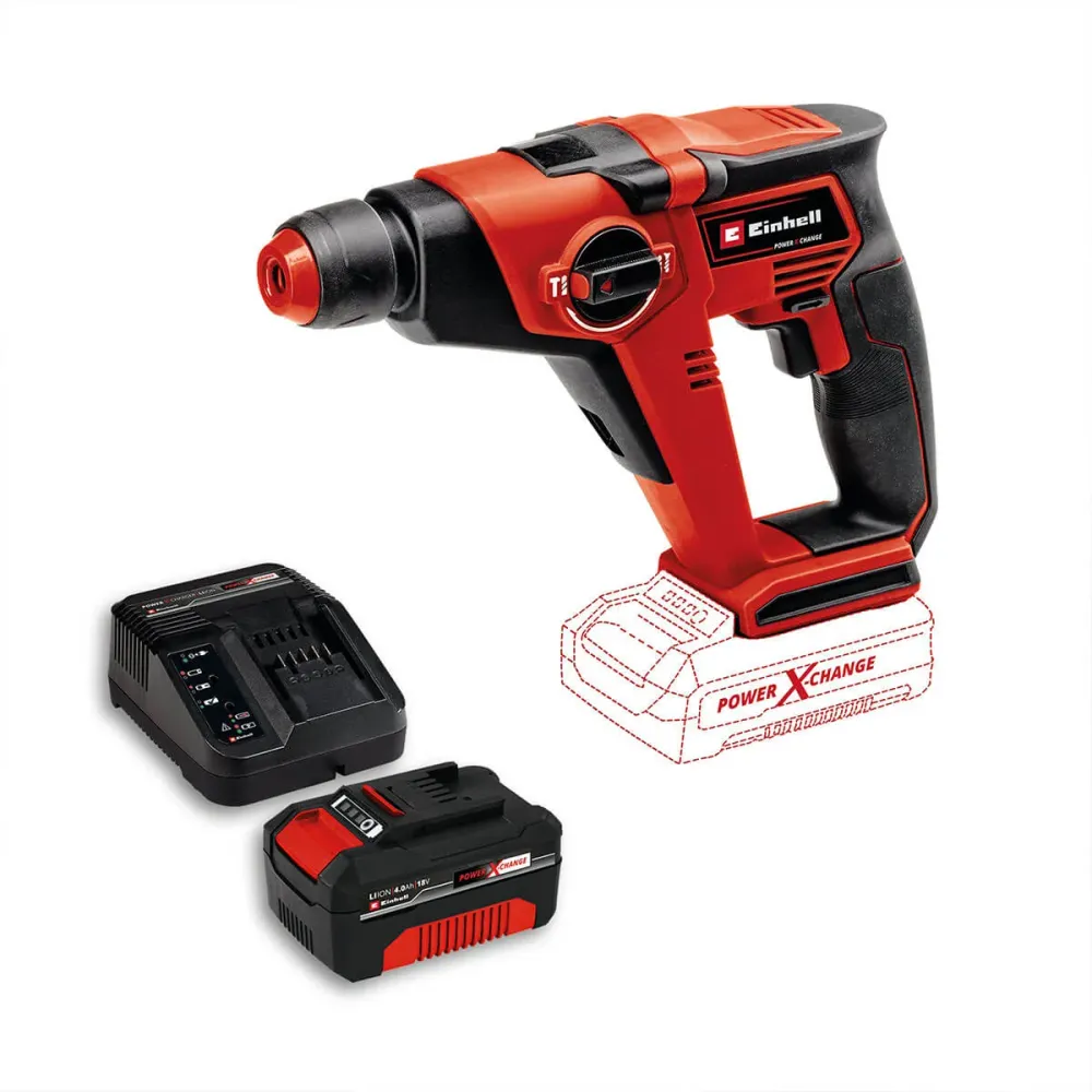 Rotomartillo sds plus inalámbrico 18 V 1.3 joules + baterí (4.0 ah) + cargador marca Einhell