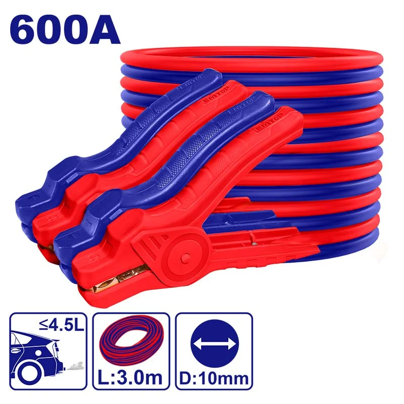 CABLE PASA CORRIENTE 600 AMPERIOS, 3 METROS DE LARGO, CABLE DE ALUMINIO RECUBIERTO DE COBRE. MARCA EMTOP