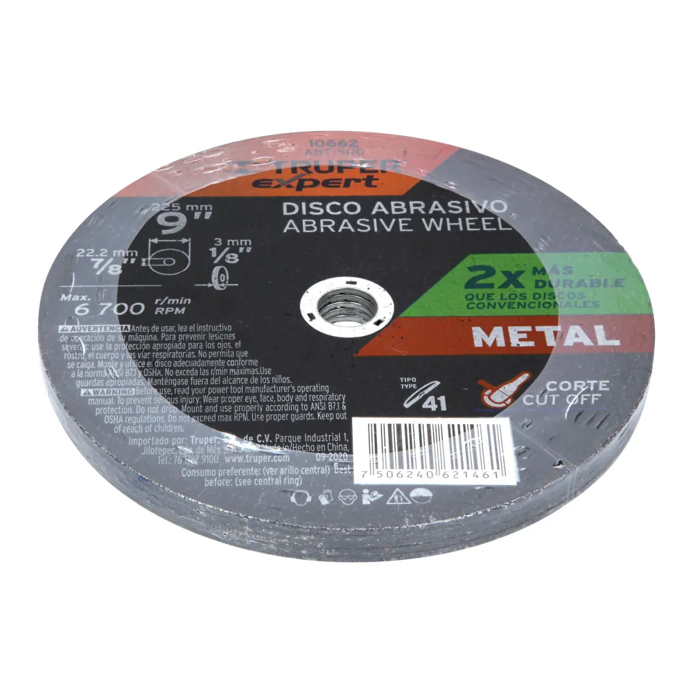Disco para corte de metal, tipo 41, diámetro 9" Expert