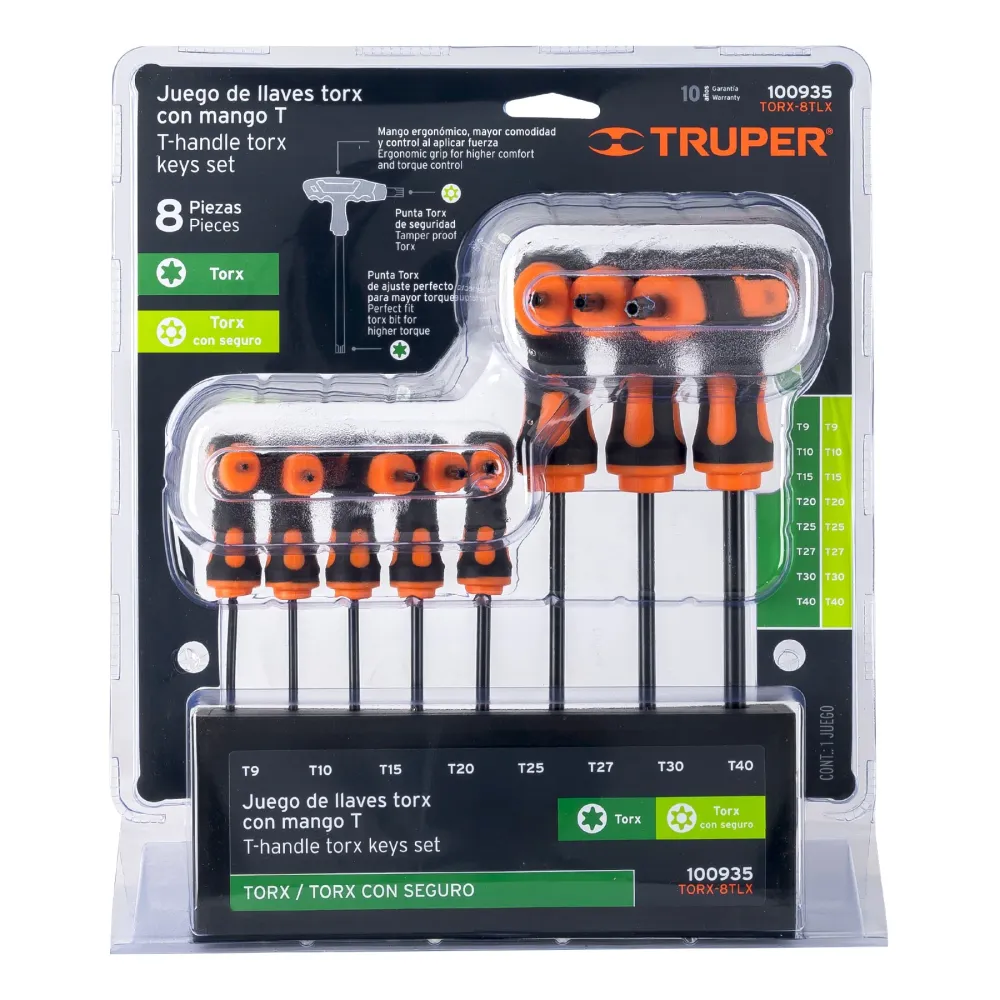 Juego de 8 llaves torx extralargas con mango T, Truper Expert