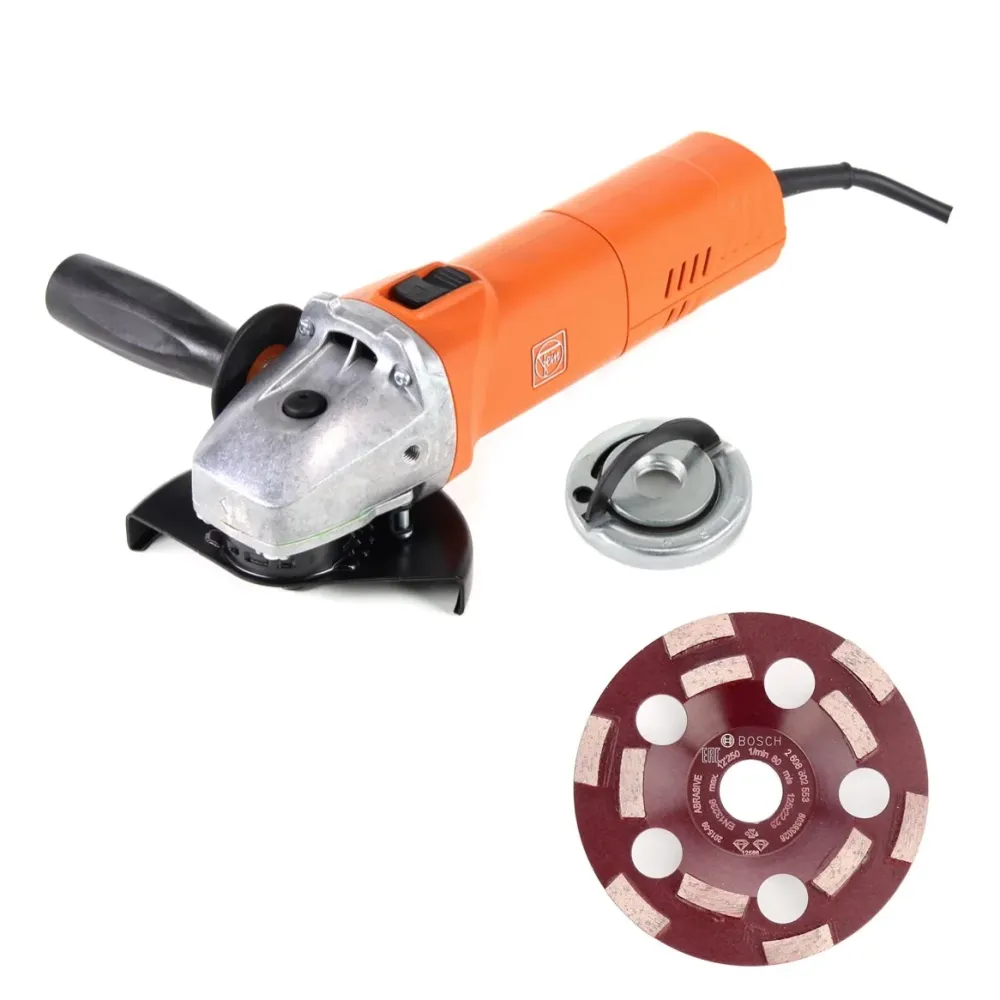 Amoladora angular FEIN WSG 15-125 P 1500W 125mm + tuerca de cierre rápido M14 + disco de copa de diamante
