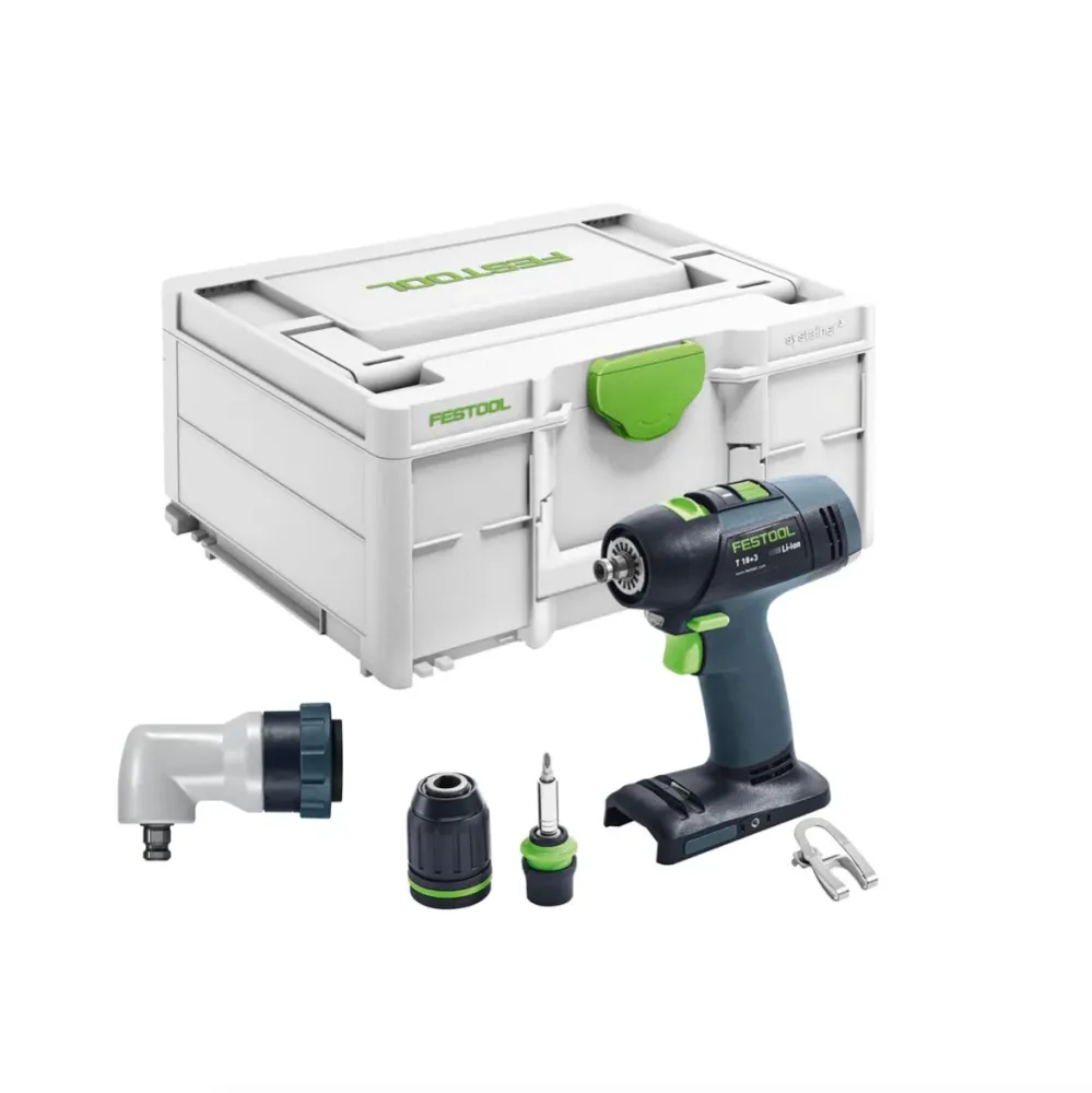 Festool T 18+3 Basic taladro atornillador baterí 18 V 50 Nm Brushless Solo + systainer (576448) + accesorio angular DD-AS...