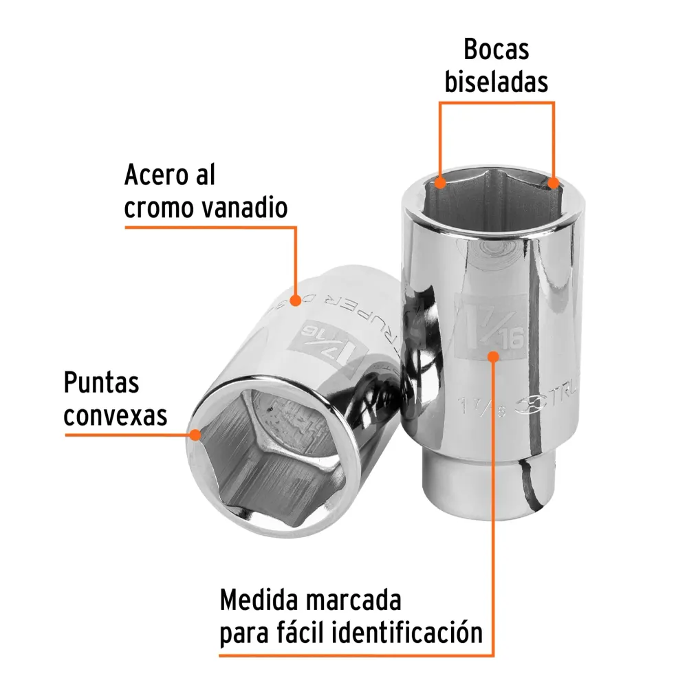 Dado largo de 1-7/16", 6 puntas, cuadro 3/4", Truper