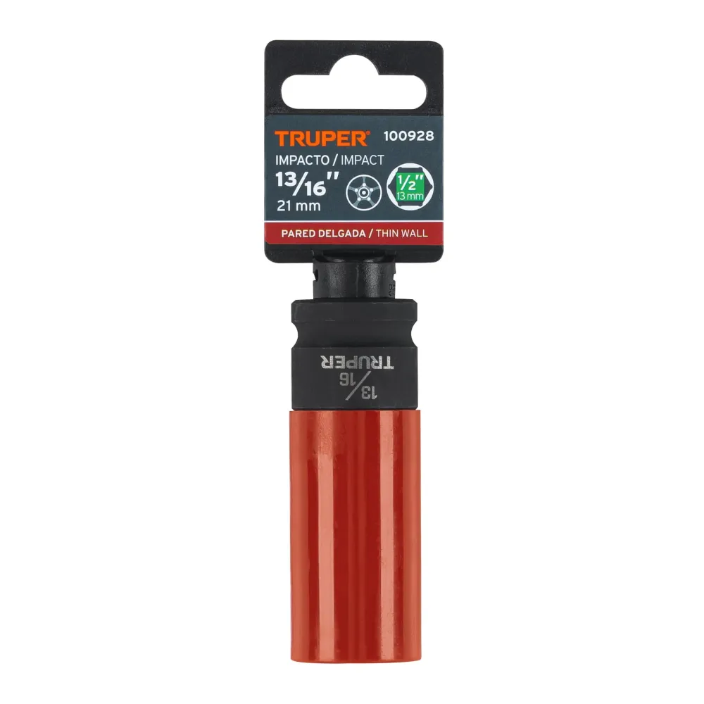 Dado largo impacto protector plástico 13/16", 6 puntas,cuadro 1/2" Truper