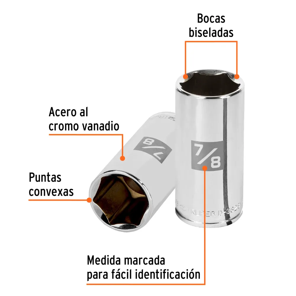 Dado largo de 7/8", 6 puntas, cuadro 3/8", Truper