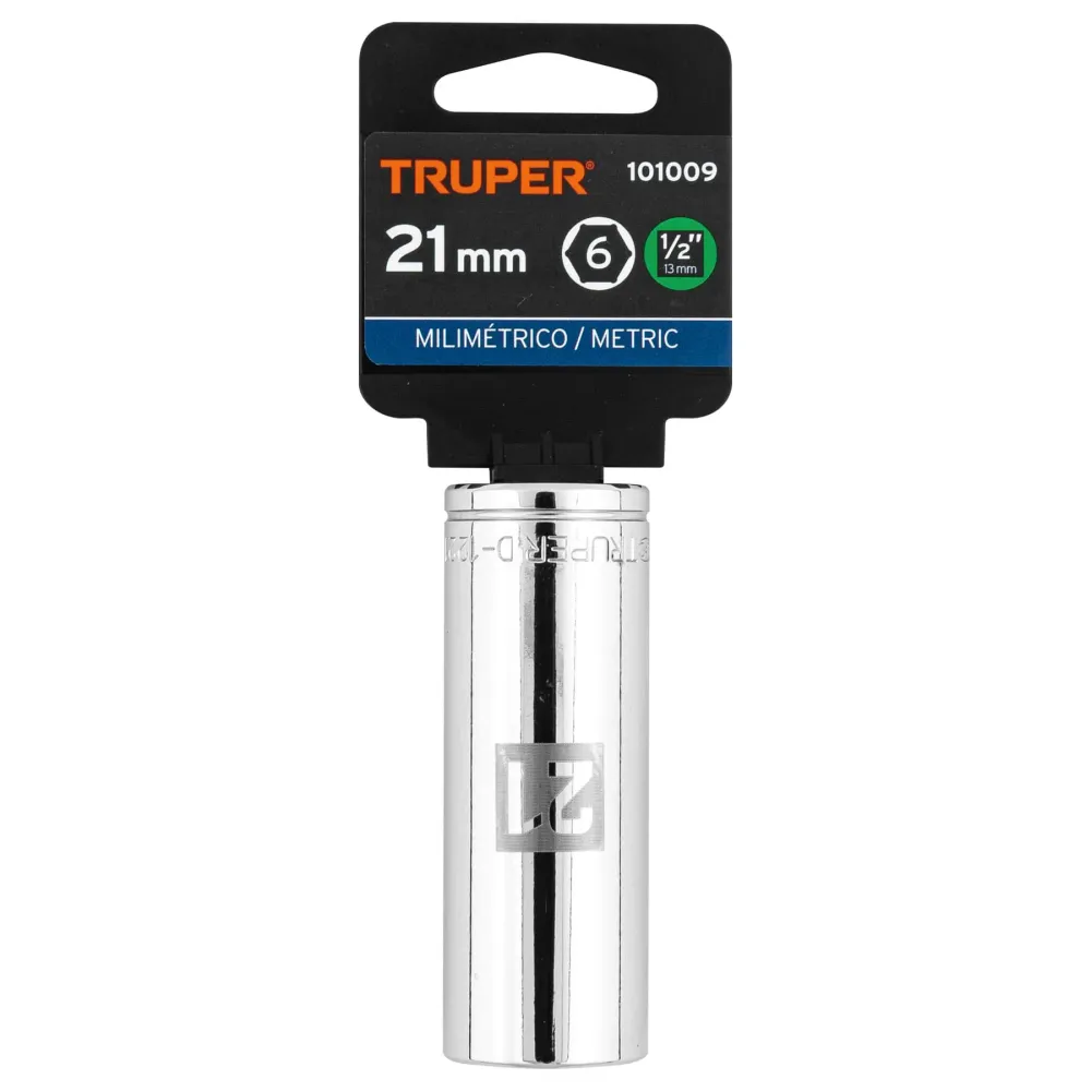 Dado largo de 21 mm, 6 puntas, cuadro 1/2", Truper