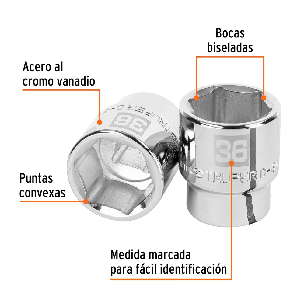 Dado de 36 mm, 6 puntas, cuadro 3/4", Truper