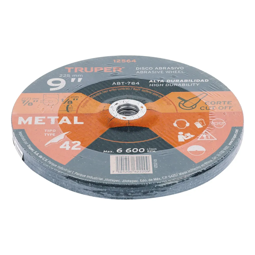 Disco Tipo 42 de 9" x 3.2 mm para corte de metal, Truper