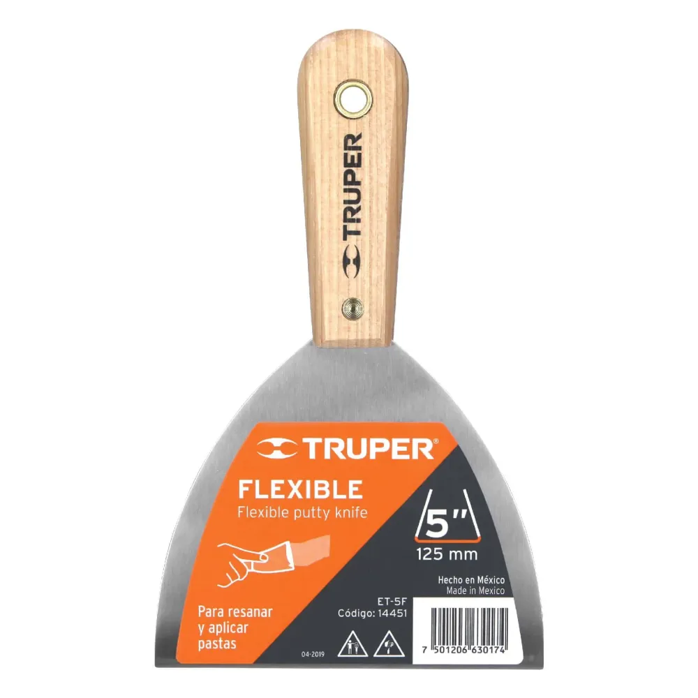 Espátula flexible 5" con mango de madera, Truper