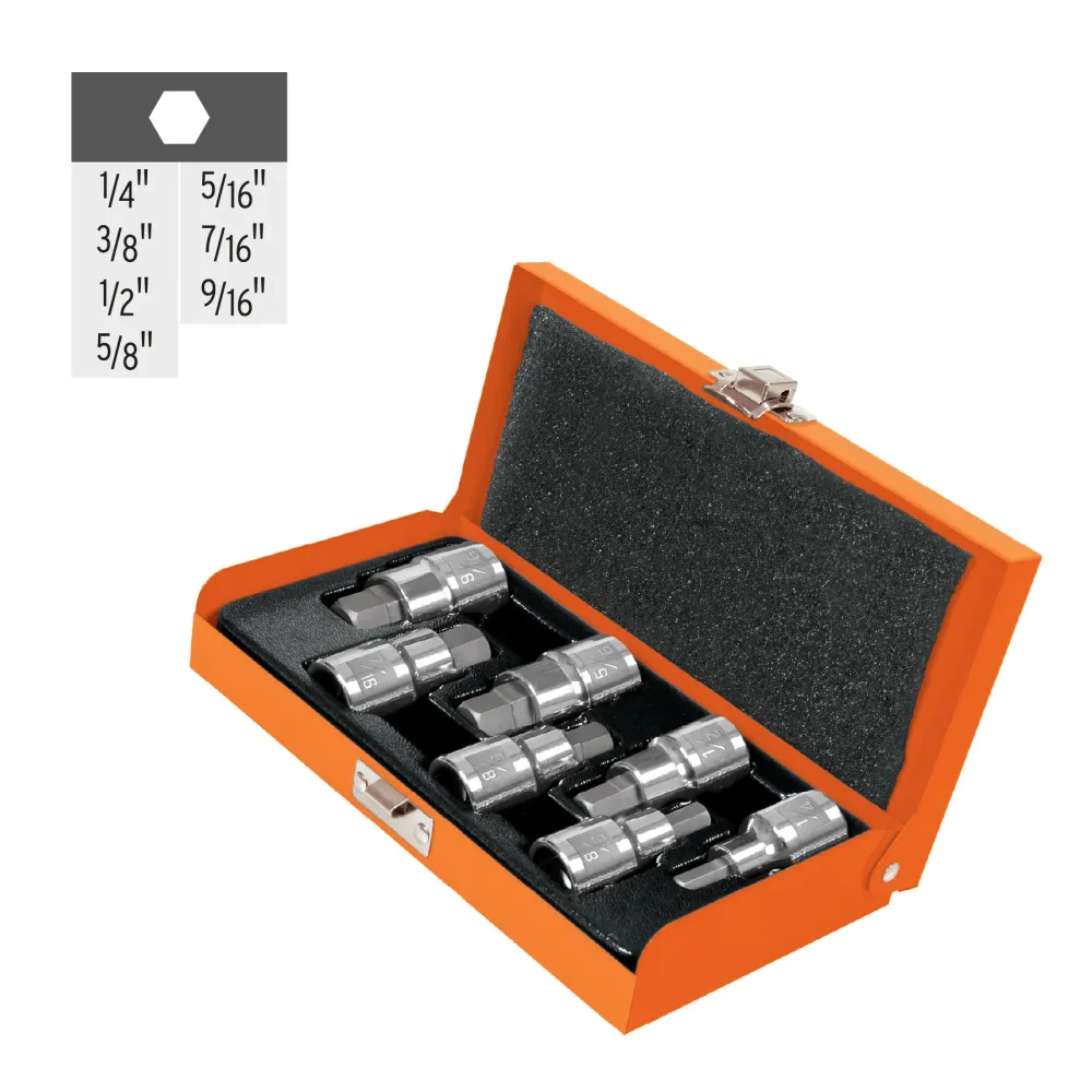 Juego de 7 dados cuadro 1/2" punta hex estándar, estuche metálico Truper