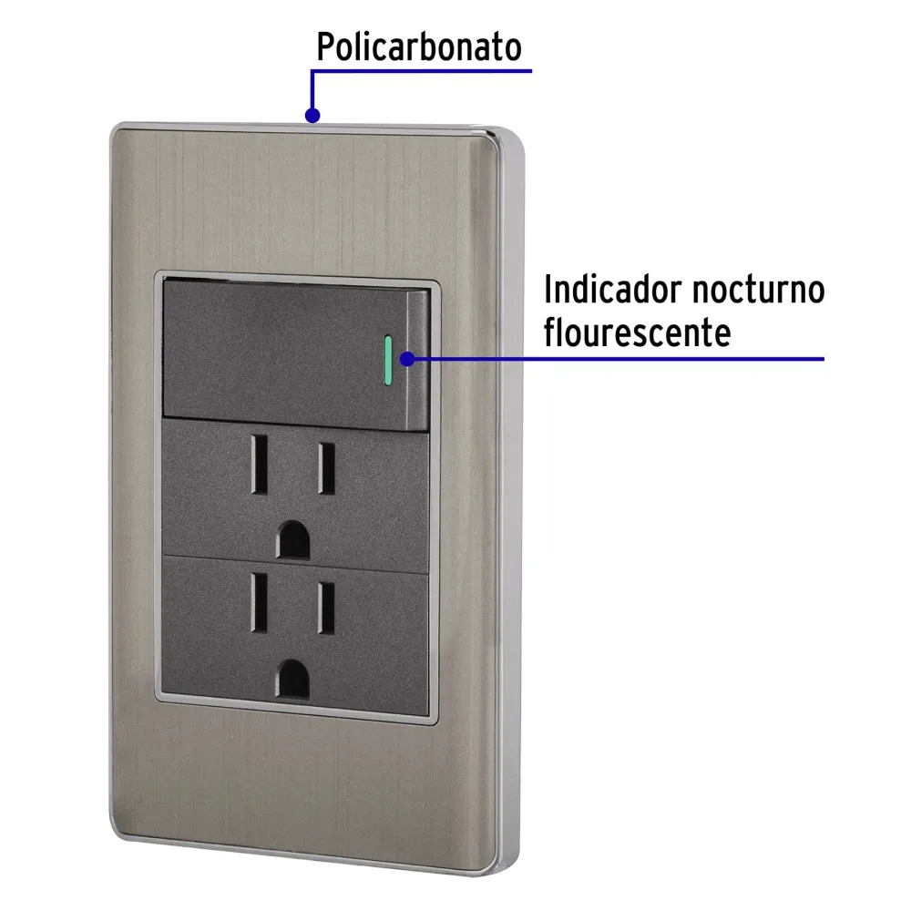 Placa armada acero interruptor y 2 contactos 1 módelo, Lisboa Volteck
