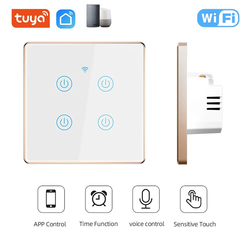 Interruptor de luz táctil inteligente Tuya Wi-Fi con marco de metálico