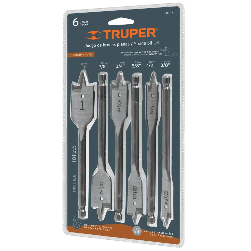 HSS-E Cobalto Juegos de brocas planas de manita, 6 piezas, truper