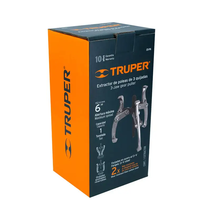 Extractor de poleas, 3 quijadas, 6", truper compatible con Portamachos Estándar