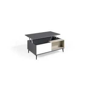 Eslinga de Poliéster Mesa de centro elevable LEA acabada en antracita, blanco polar y visón. Patas metálicas negras. 100x