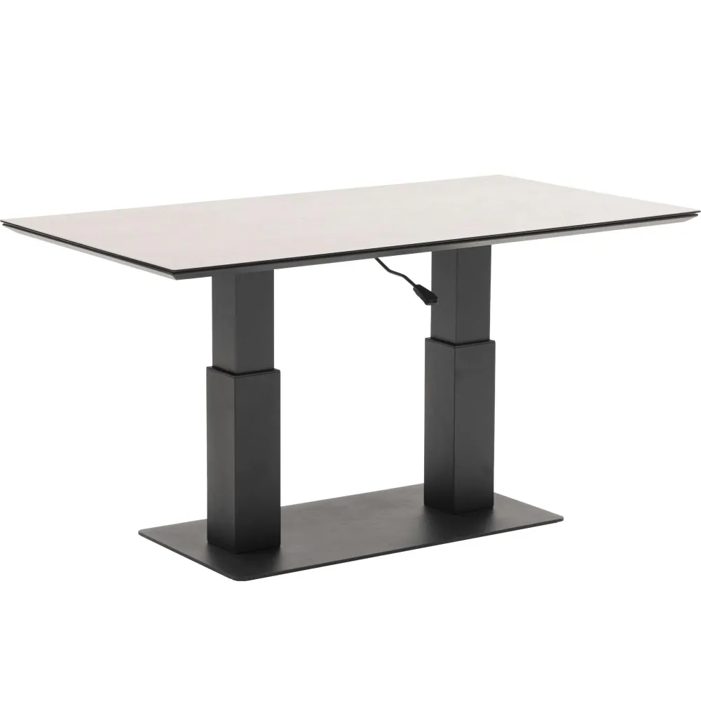 Mesa elevable Isabela 140x75x50/74 aluminio antracita con cristal cerámico gris nítido.