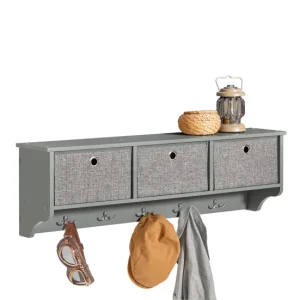 Perchero moderno de pared estanterí de pared con 5 ganchos y 3 cajones L100 cm FRG282-HG SoBuy