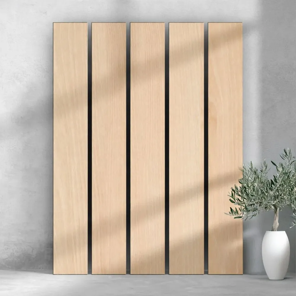 106" Tall ULTRALIGHT Flexible Peso ligero Full White Oak Accent Wall Panels Black Felt Backing