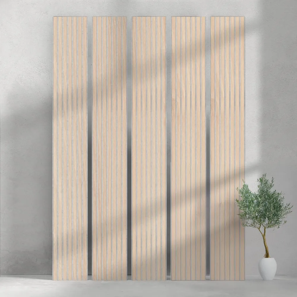 106" ULTRALIGHT Flexible Lightweight White Roble Acoustic Wood Slat Wall Panels Grey Felt Backing