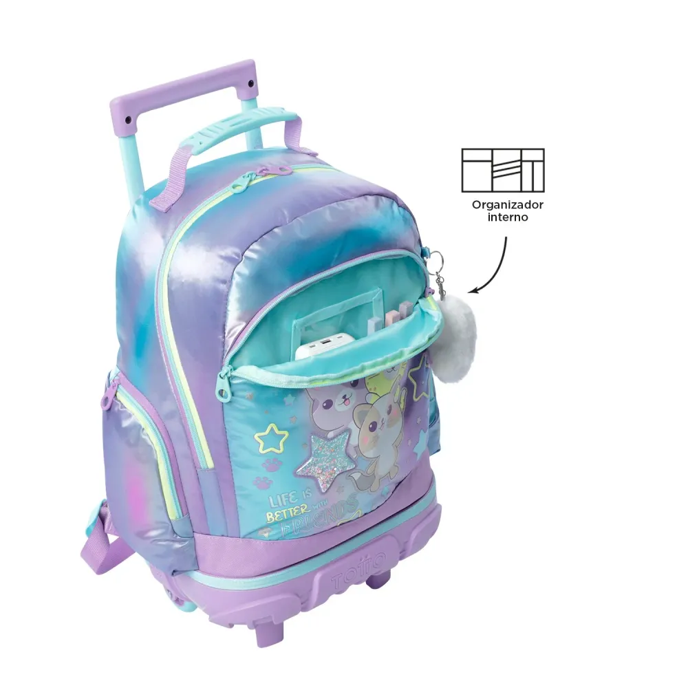 Mochila Escolar Mediana Con Ruedas Rue Bomper Friends Animalitos Simpáticos Talla M - Totto de 10 Pulgadas