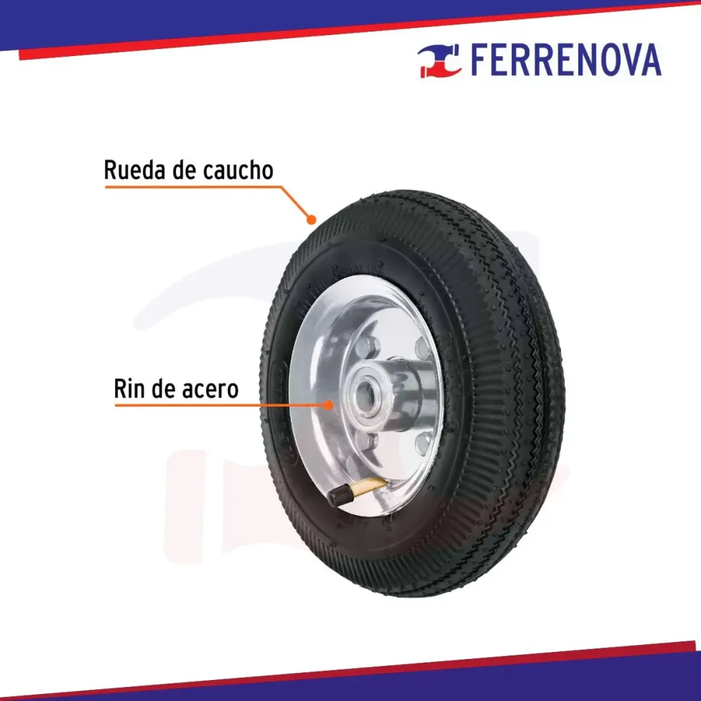 Rueda neumática 8" para eje central truper 45903 con Neumático Sólido