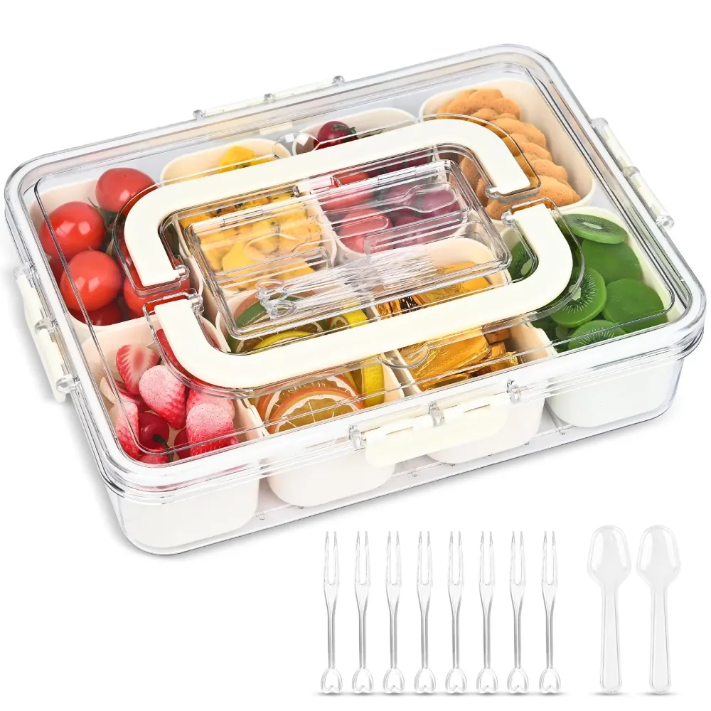 Protector Roscado Bandeja dividida para servir con tapa, contenedor de caja de aperitivos con tapa