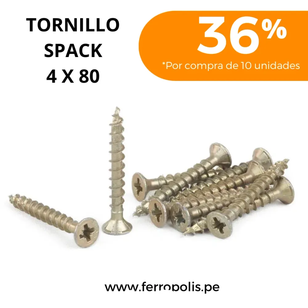 TORNILLO SPACK 4 X 80 ( 10PCS APROX) con Recubrimiento Zincado